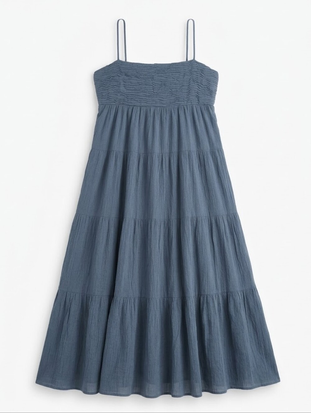 Smocked Bodice Blue Tiered Midi Dress